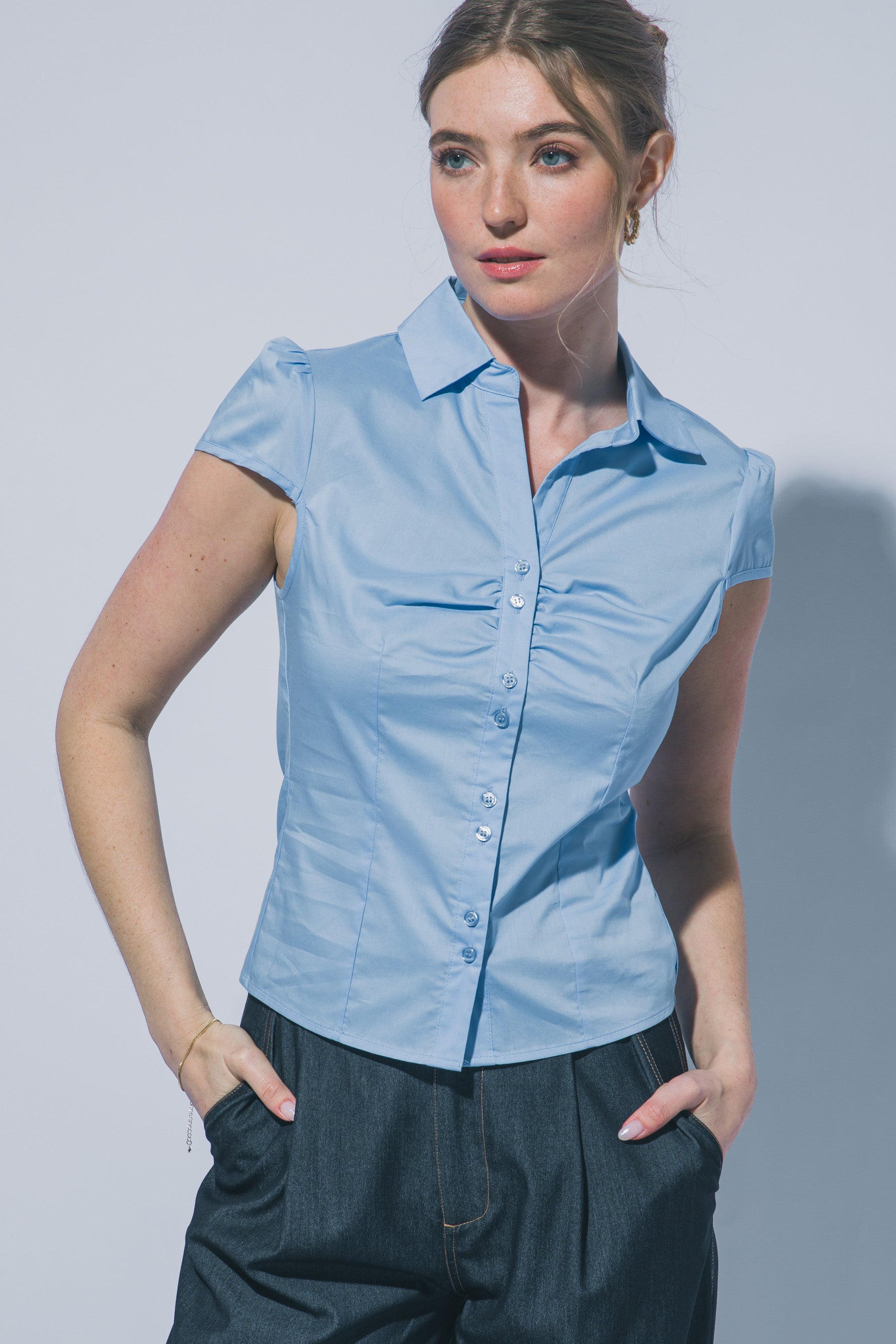 SOLID BUTTON DOWN BLOUSE