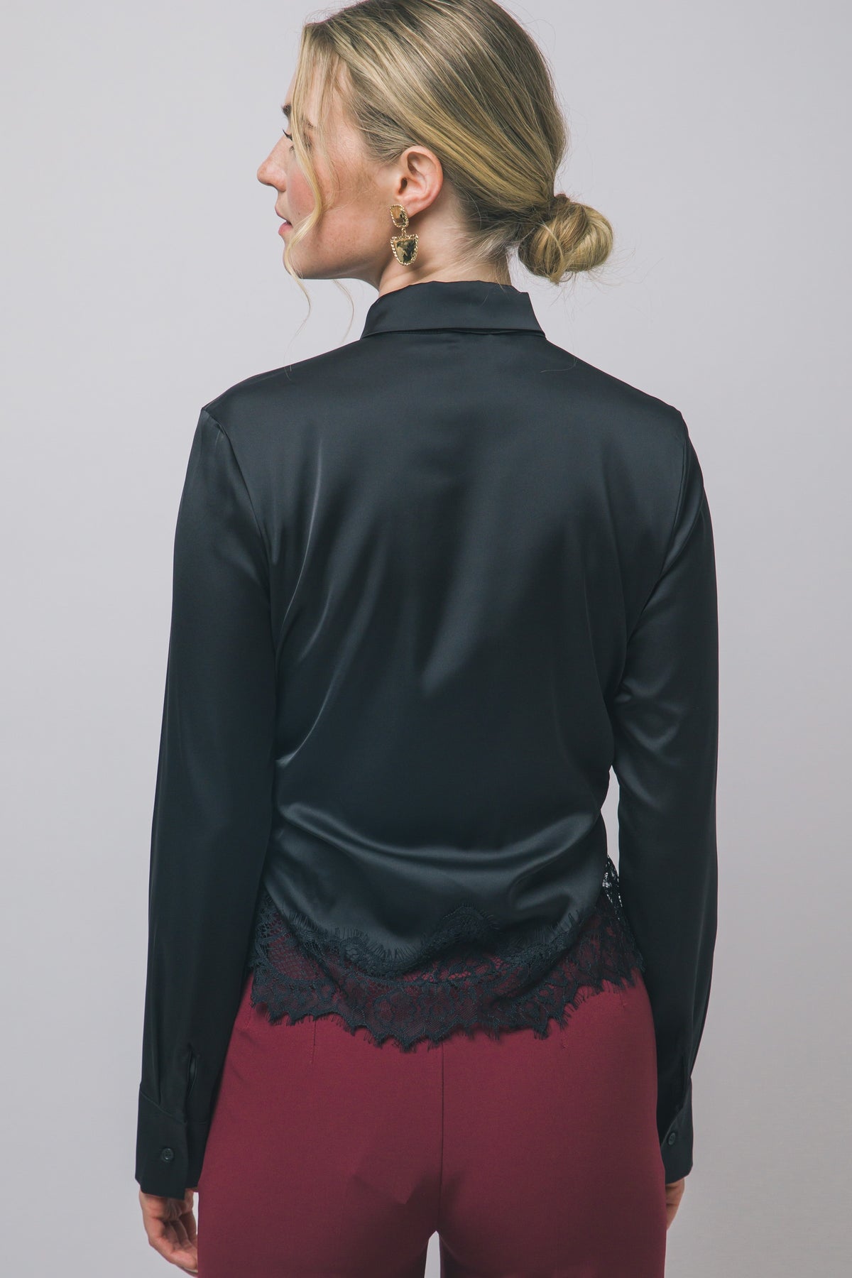SATIN BOW DETAIL BUTTON DOWN TOP