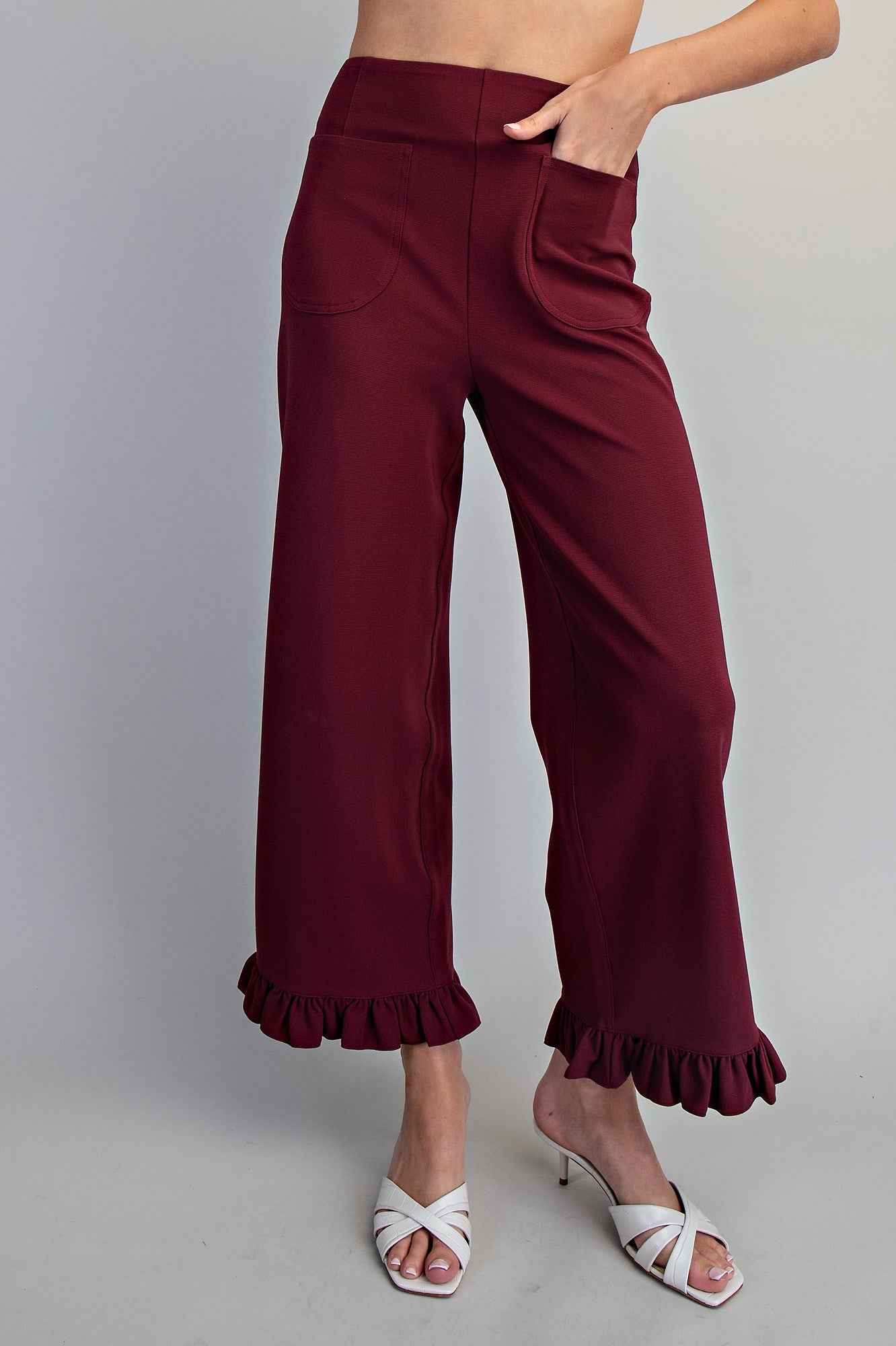 SOLID RUFFLED HEM PANTS