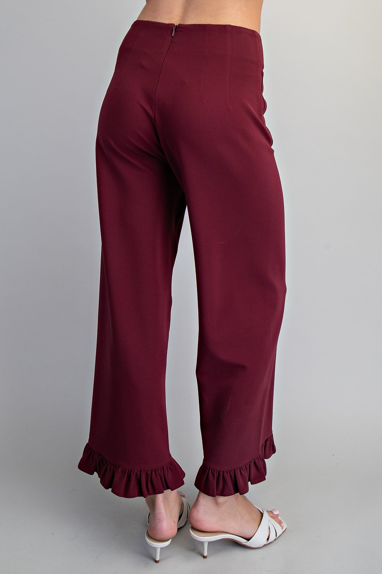 SOLID RUFFLED HEM PANTS