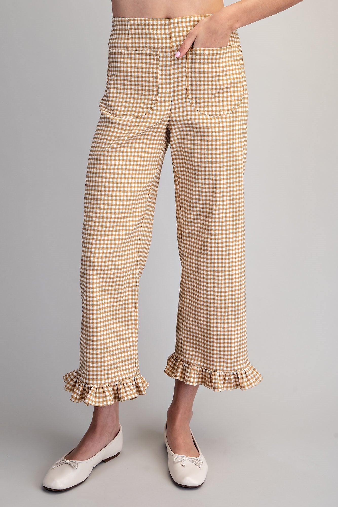 GINGHAM RUFFLE HEM PANTS