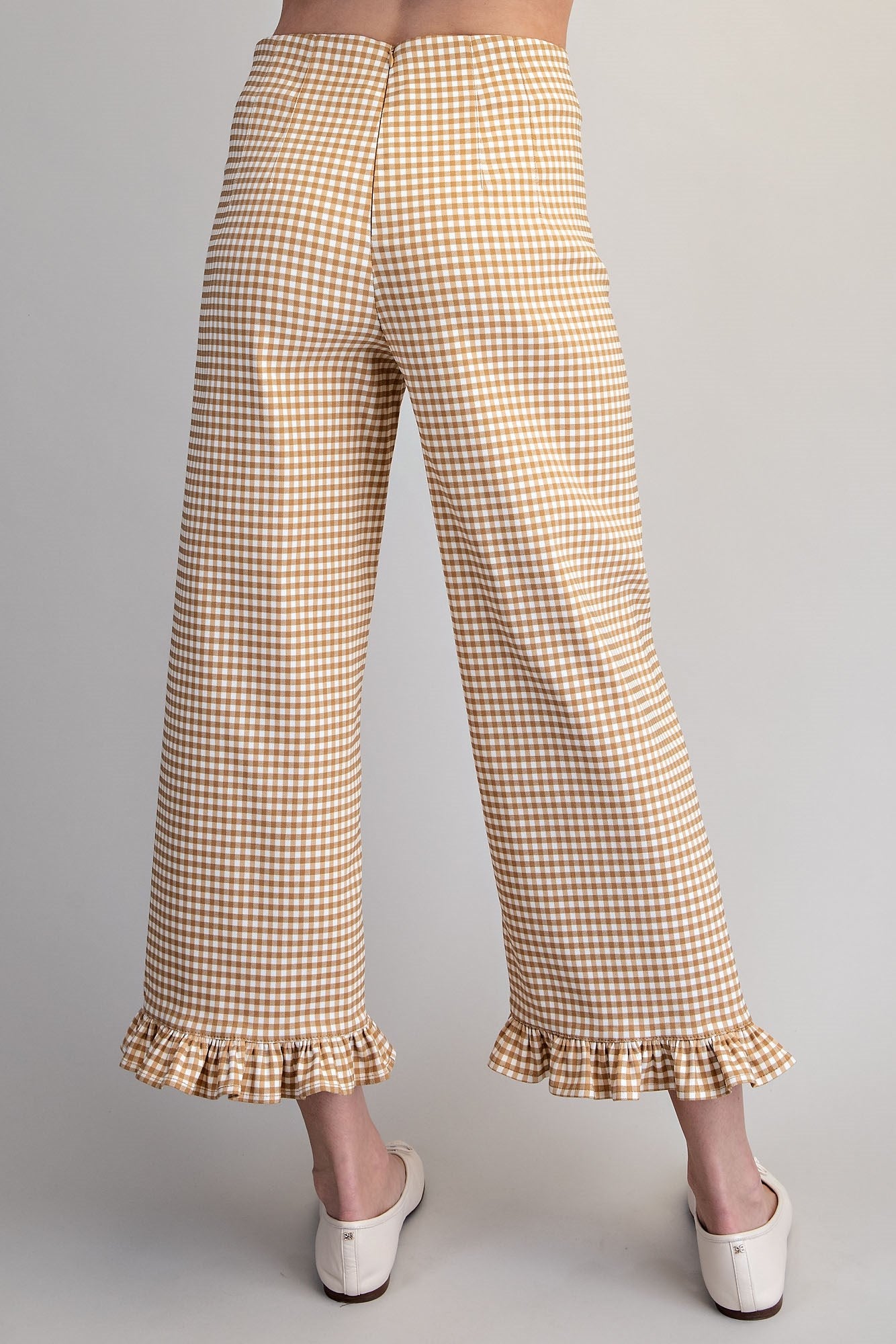 GINGHAM RUFFLE HEM PANTS