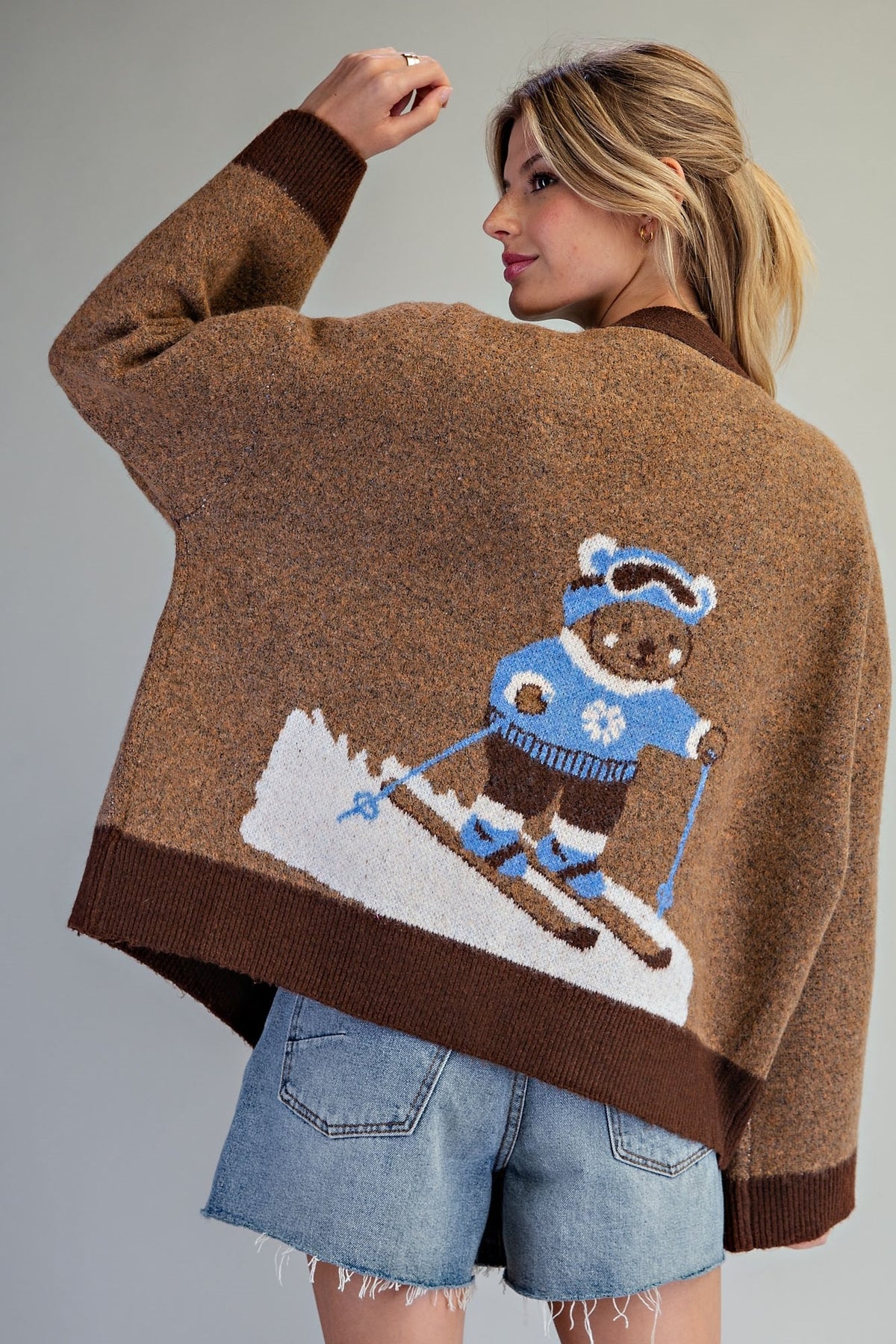 SKIING BEAR OPEN FRONT CARDIGAN