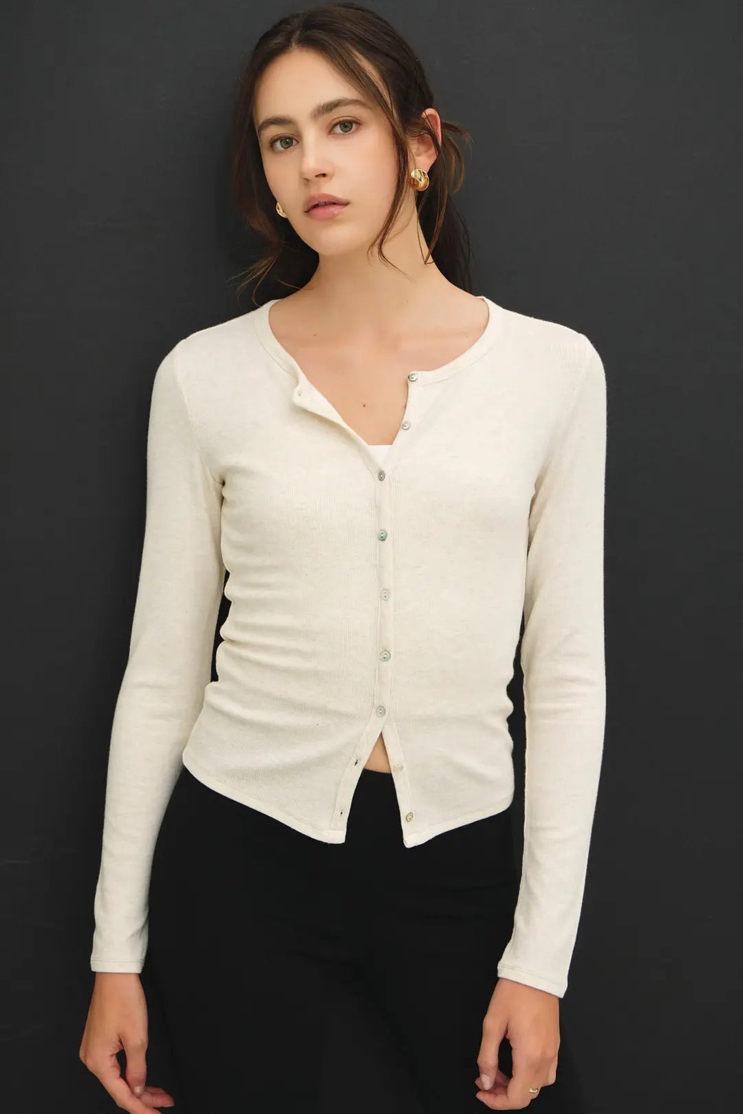 MODAL RIBBED BUTTON DOWN CARDIGAN