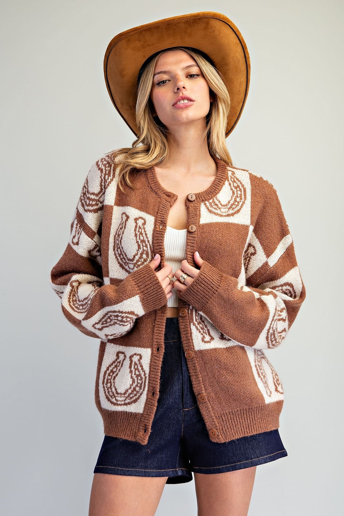 HORSESHOE PATTERN KNIT CARDIGAN