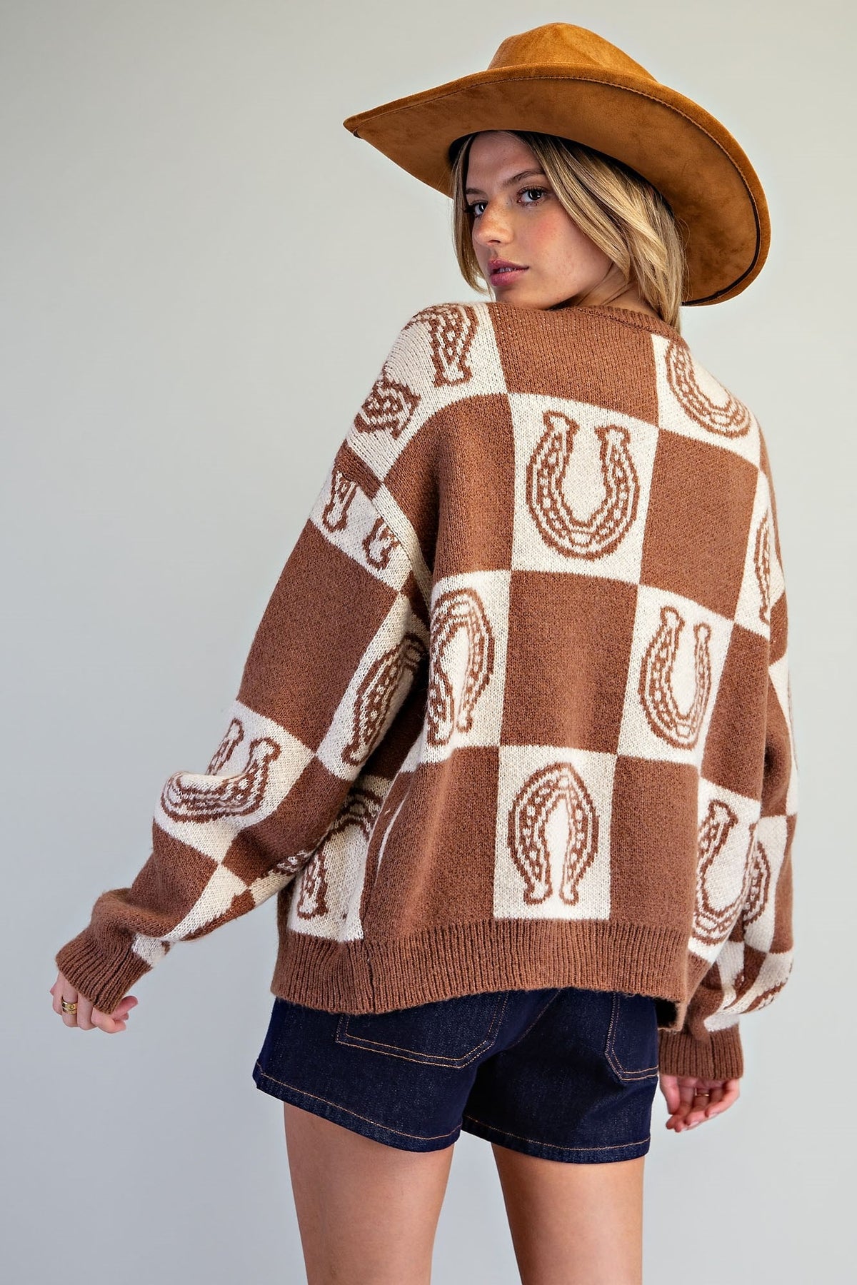 HORSESHOE PATTERN KNIT CARDIGAN