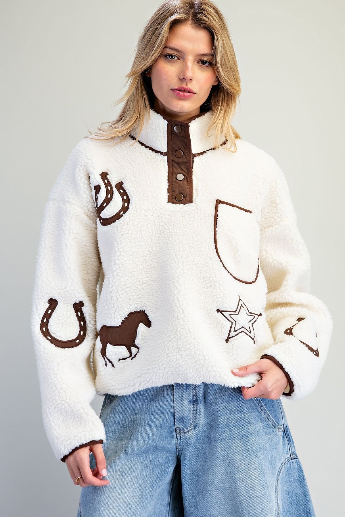 WESTERN SNAP NECK FLEECE PULLOVER
