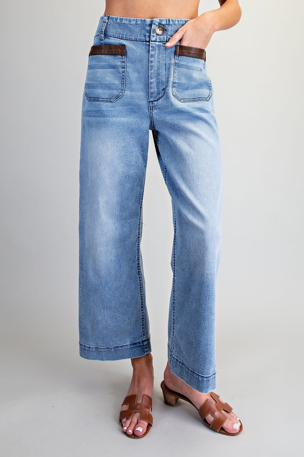 PLEATHER PATCH POCKET DENIM PANTS