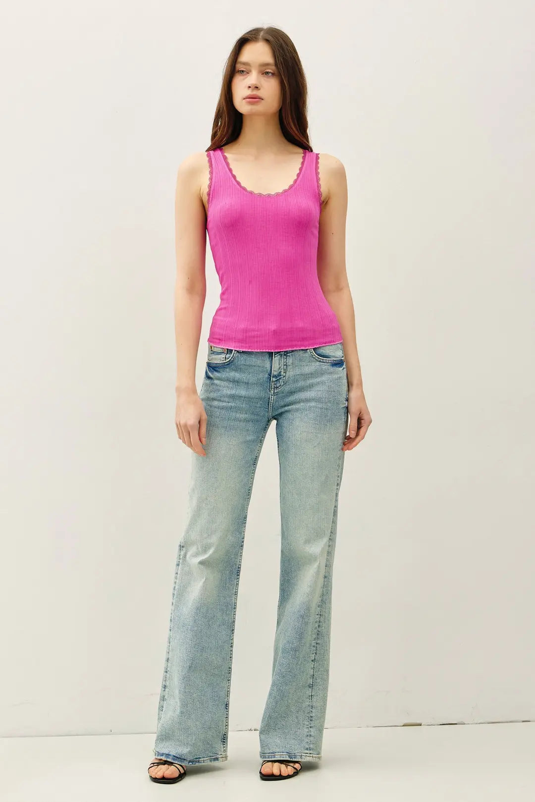 LACE TRIMMED RIBBED TANK TOP