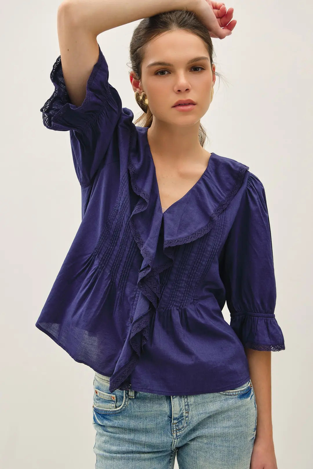 VINTAGE RUFFLED PINTUCK BLOUSE TOP