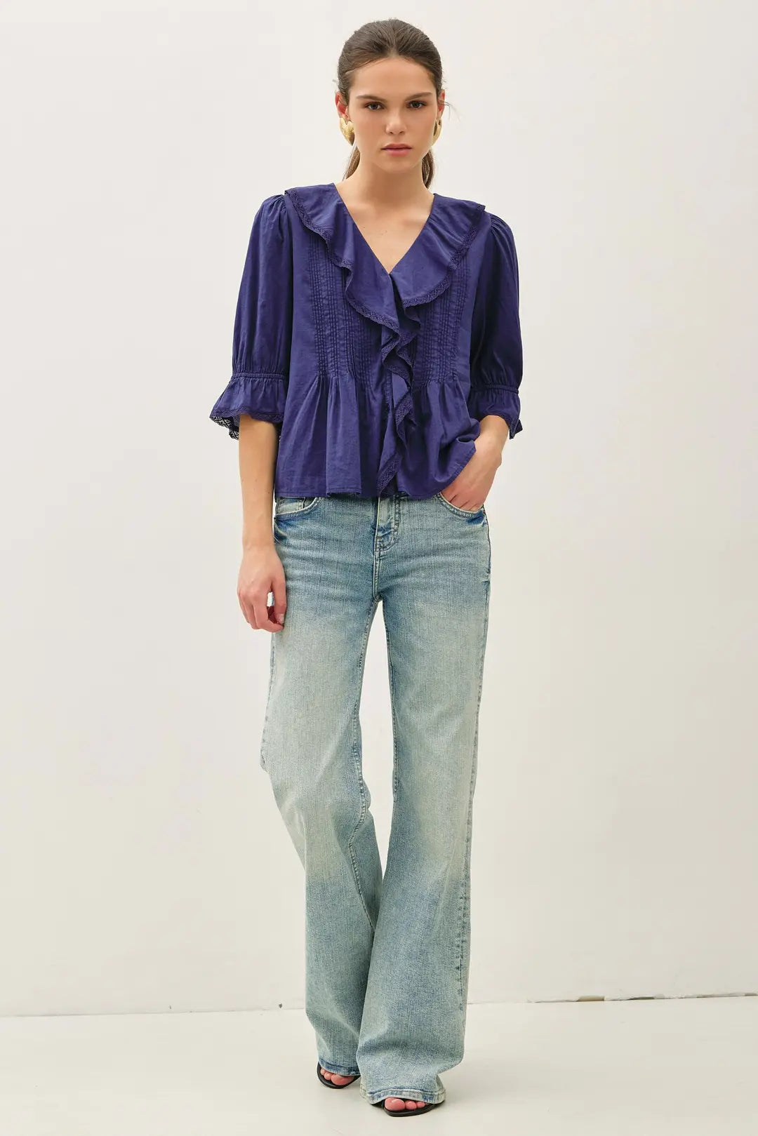 VINTAGE RUFFLED PINTUCK BLOUSE TOP