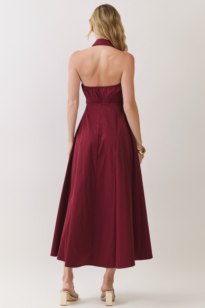 SOLID WOVEN HALTER MAXI DRESS