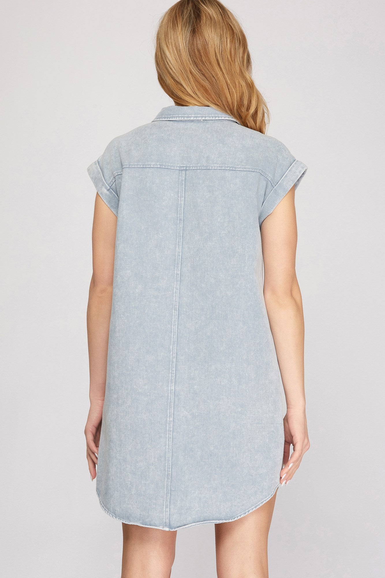 FOLDED CUFF BUTTON DOWN WASHED TWILL SHIRT DRESS