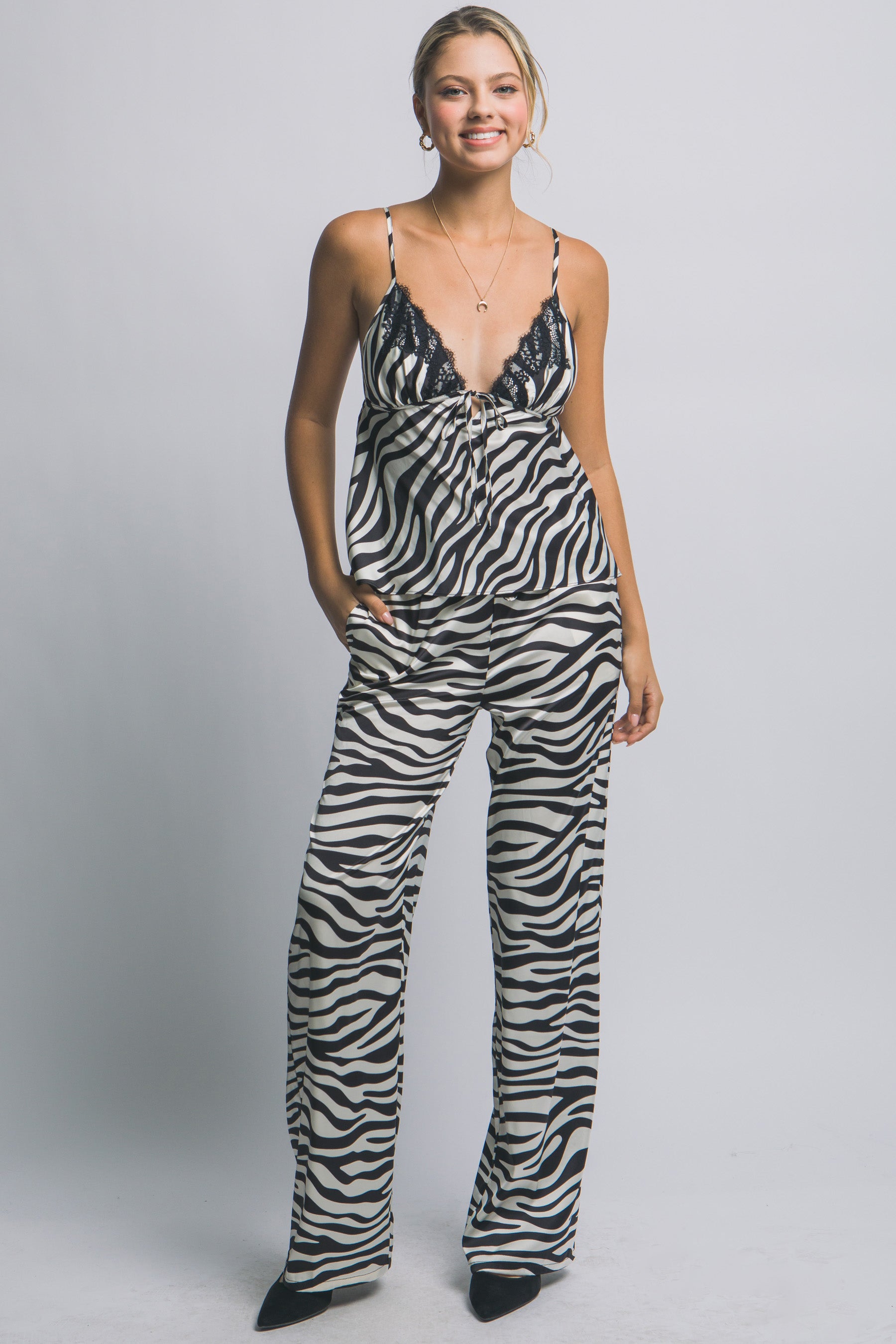 SATIN ZEBRA PRINT TWO PIECE SET