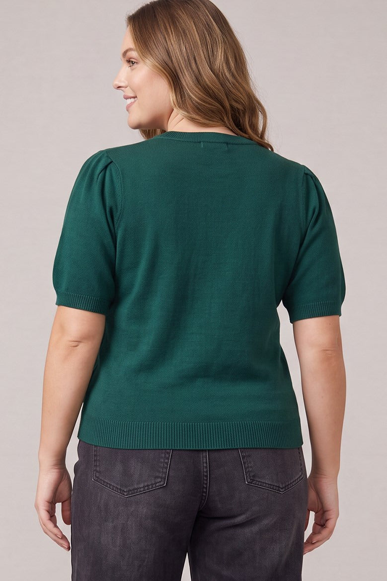 PLUS - HALF SLEEVE BEADED BOW SWEATER TOP