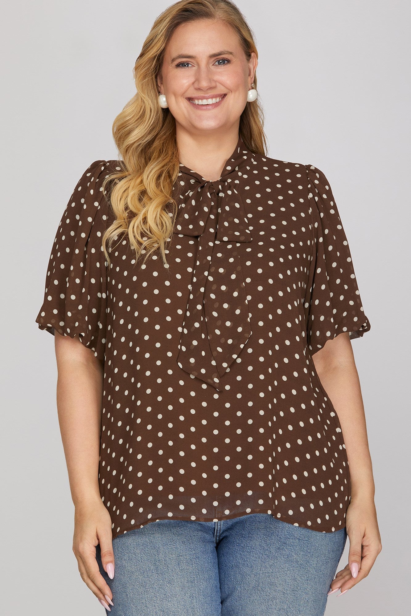 PLUS - WOVEN POLKA DOT PRINT TOP