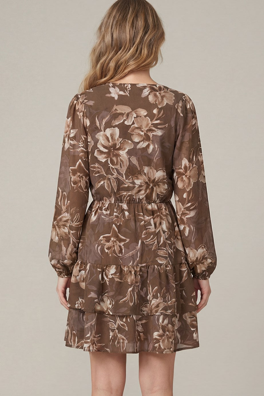 WOVEN PRINT SURPLICE MINI TIERED DRESS