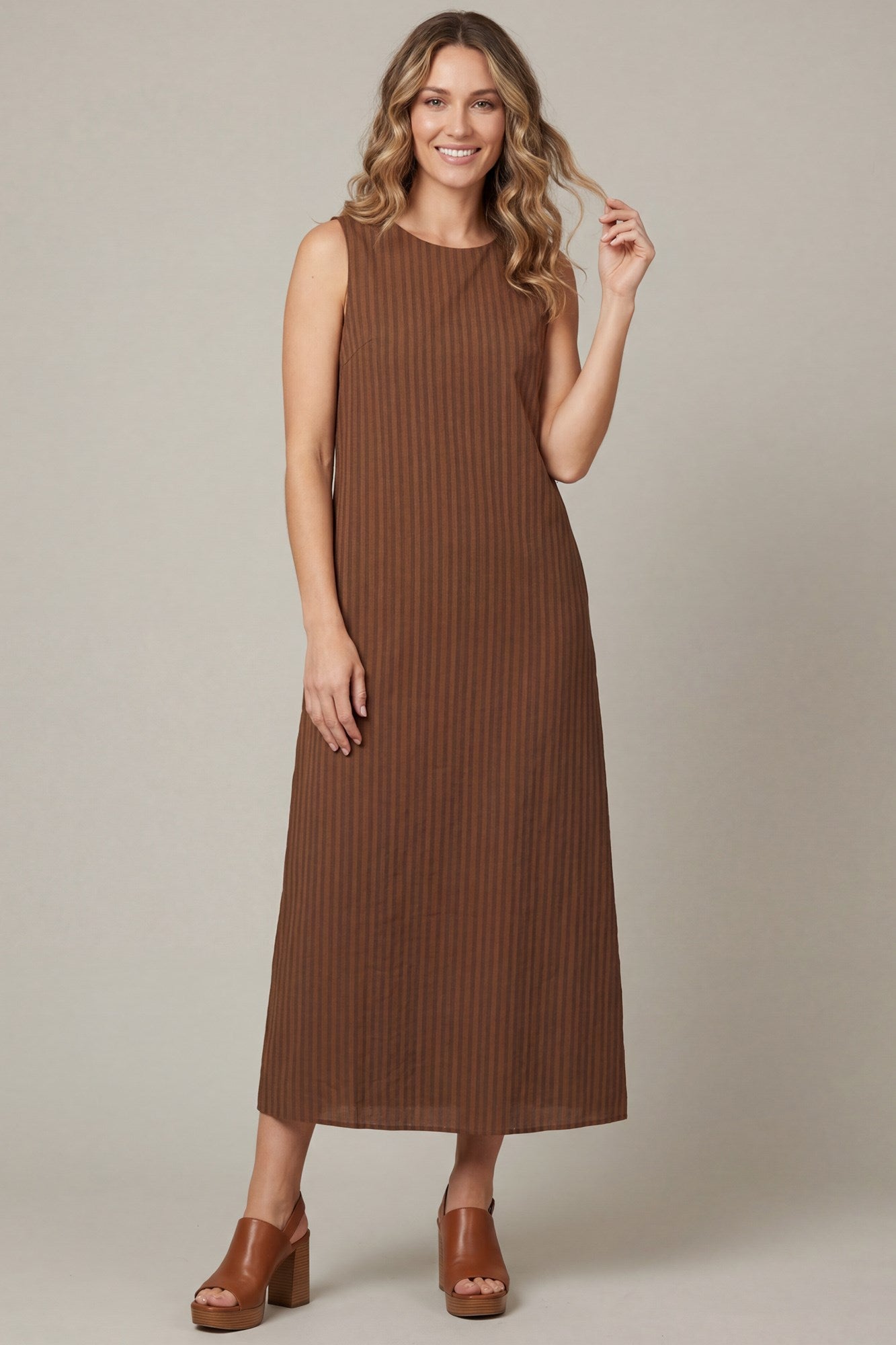 STRIPED MIDI DRESS