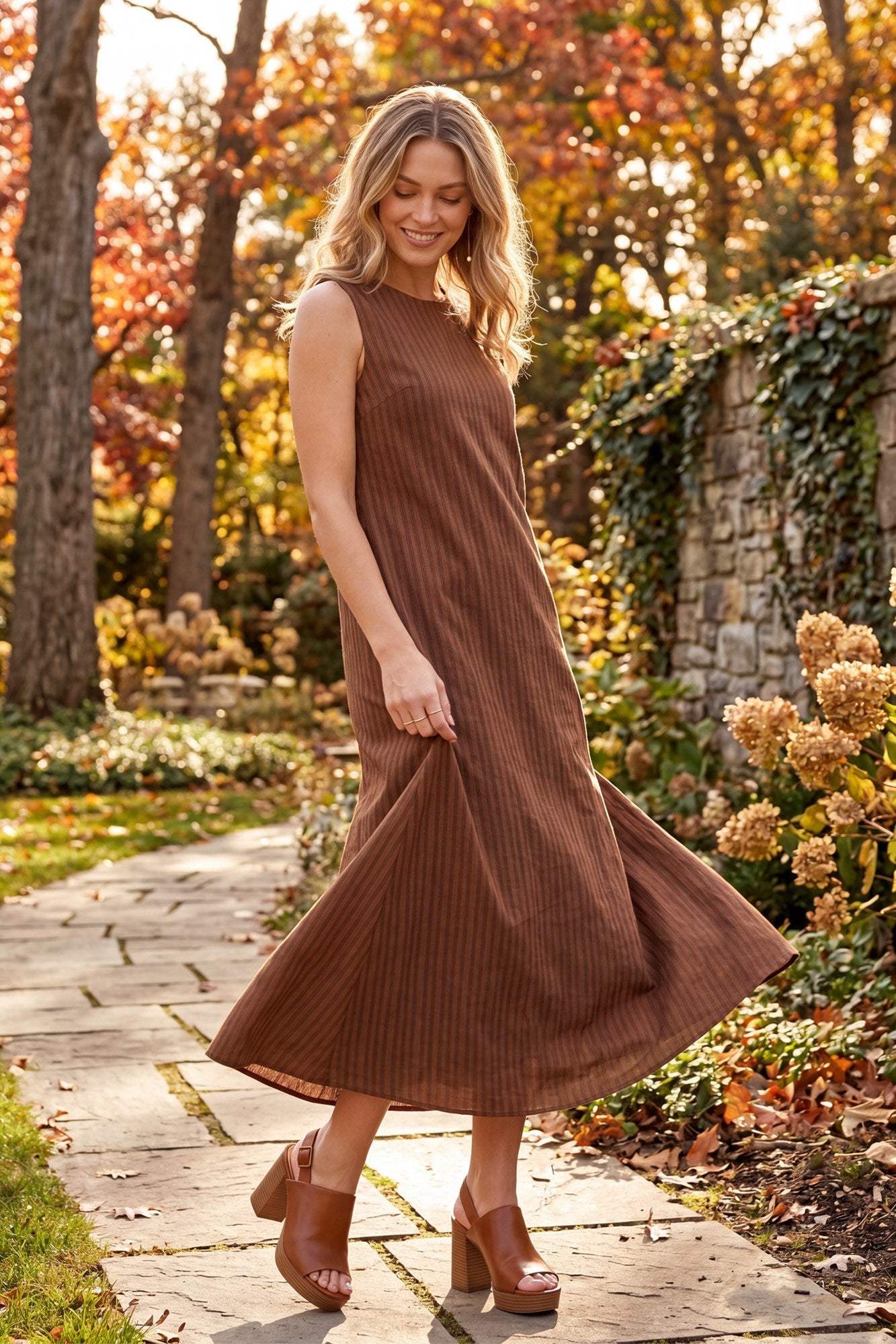STRIPED MIDI DRESS