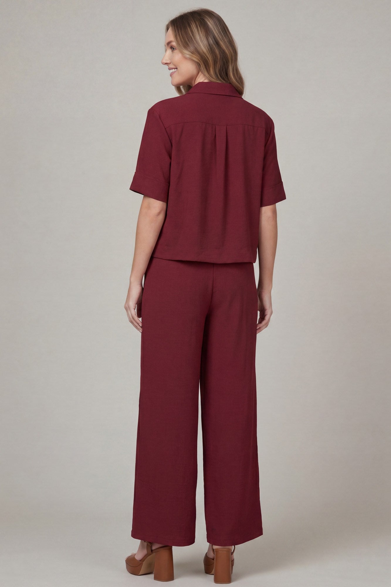 SOLID BUTTON DOWN TOP AND PANTS SET