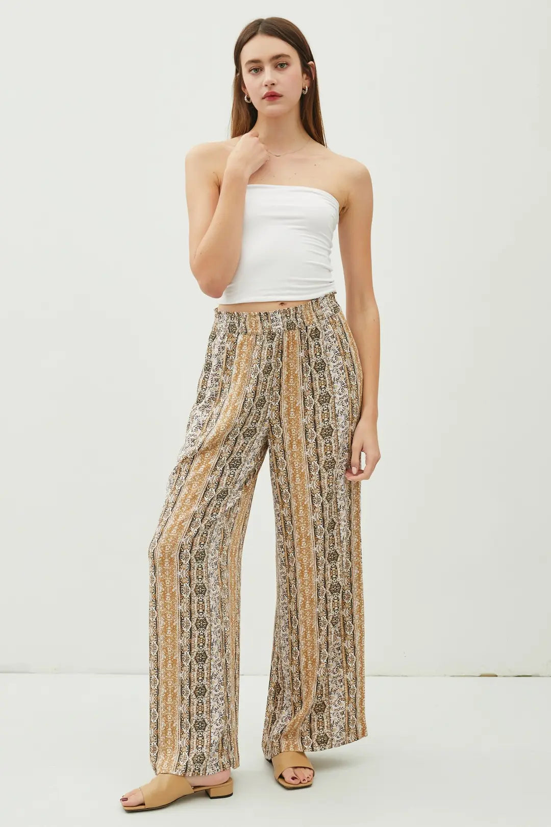 FLOWY BOHEM PRINTED WIDE LEG PANTS