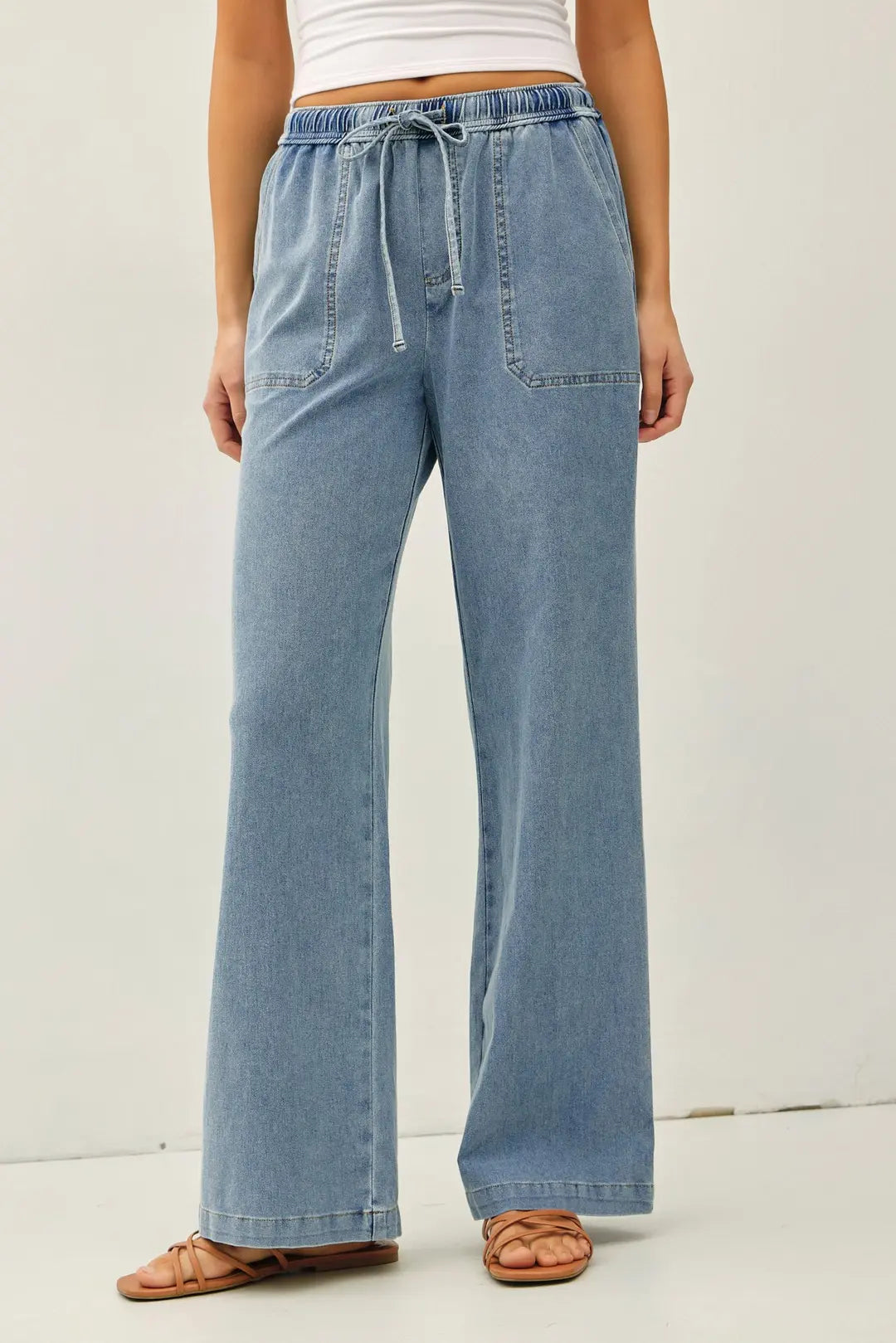 KNIT DENIM WIDE LEG PULL ON PANTS