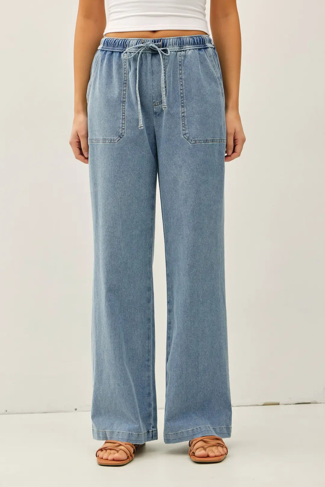 KNIT DENIM WIDE LEG PULL ON PANTS