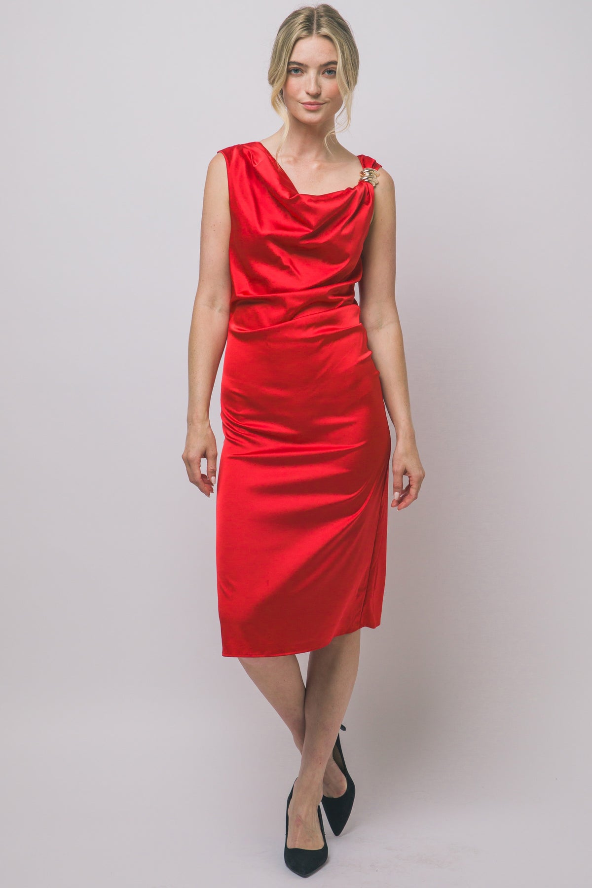 HARDWARE DETAIL SOLID MIDI DRESS