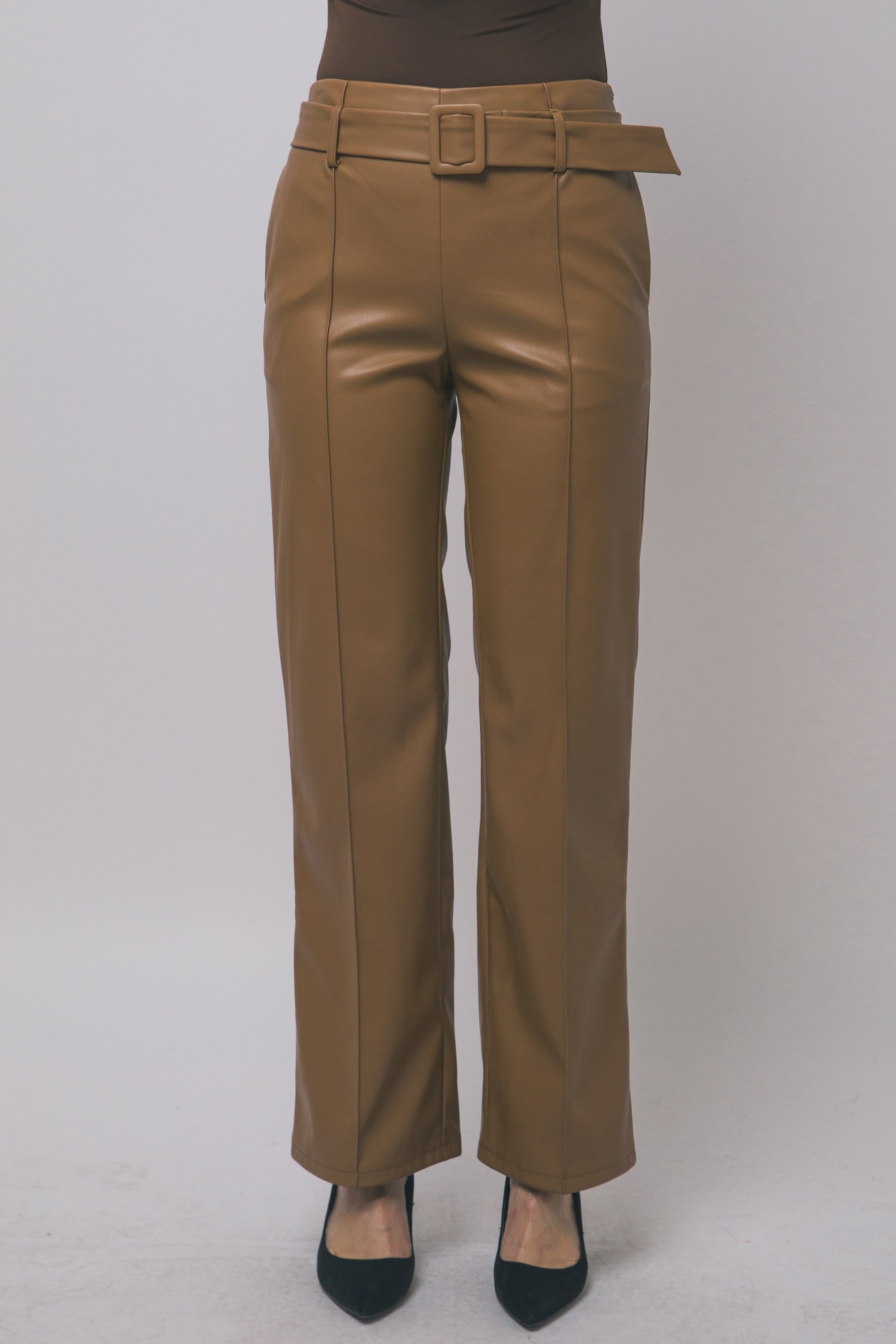 FAUX LEATHER STRAIGHT LEG PANTS