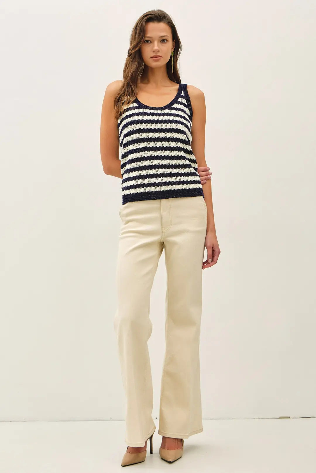 TEXTURED STRIPE TANK SWEATER
