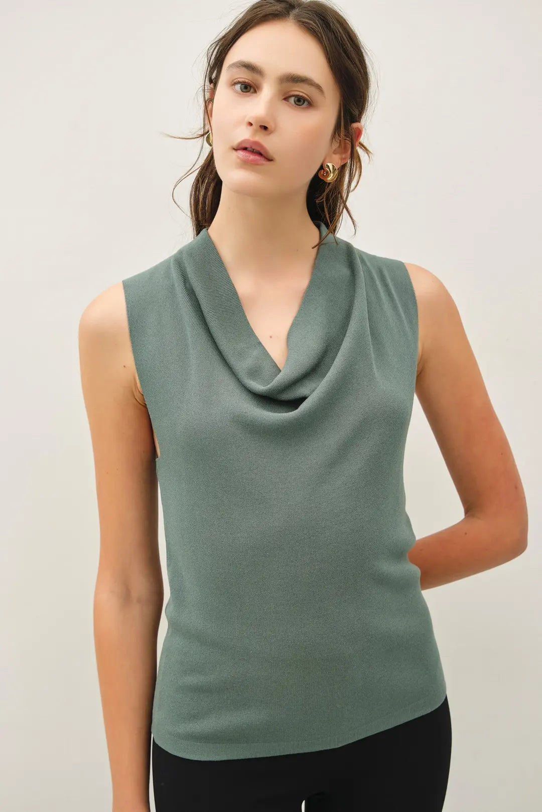 COWL NECK FINE KNIT TANK TOP