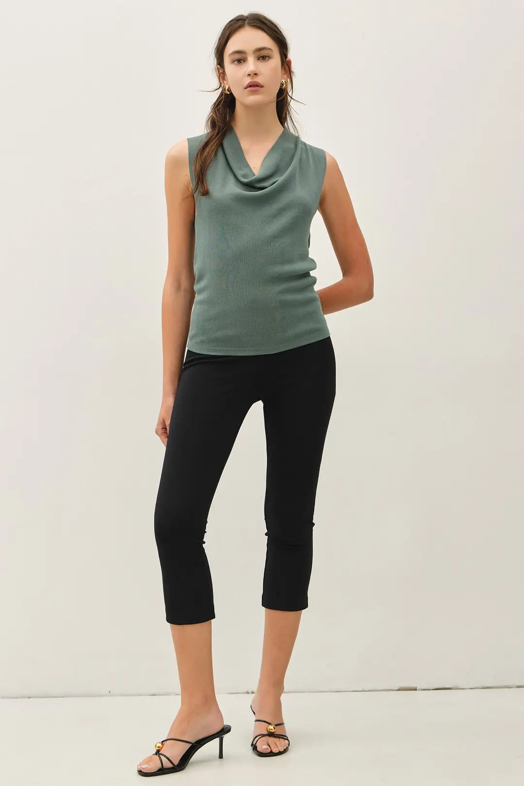 COWL NECK FINE KNIT TANK TOP