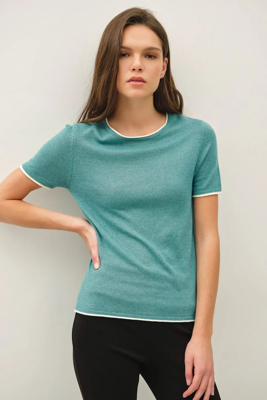 LAYERED LOOK ESSENTIAL SHORT SLEEVE SWEATER TOP