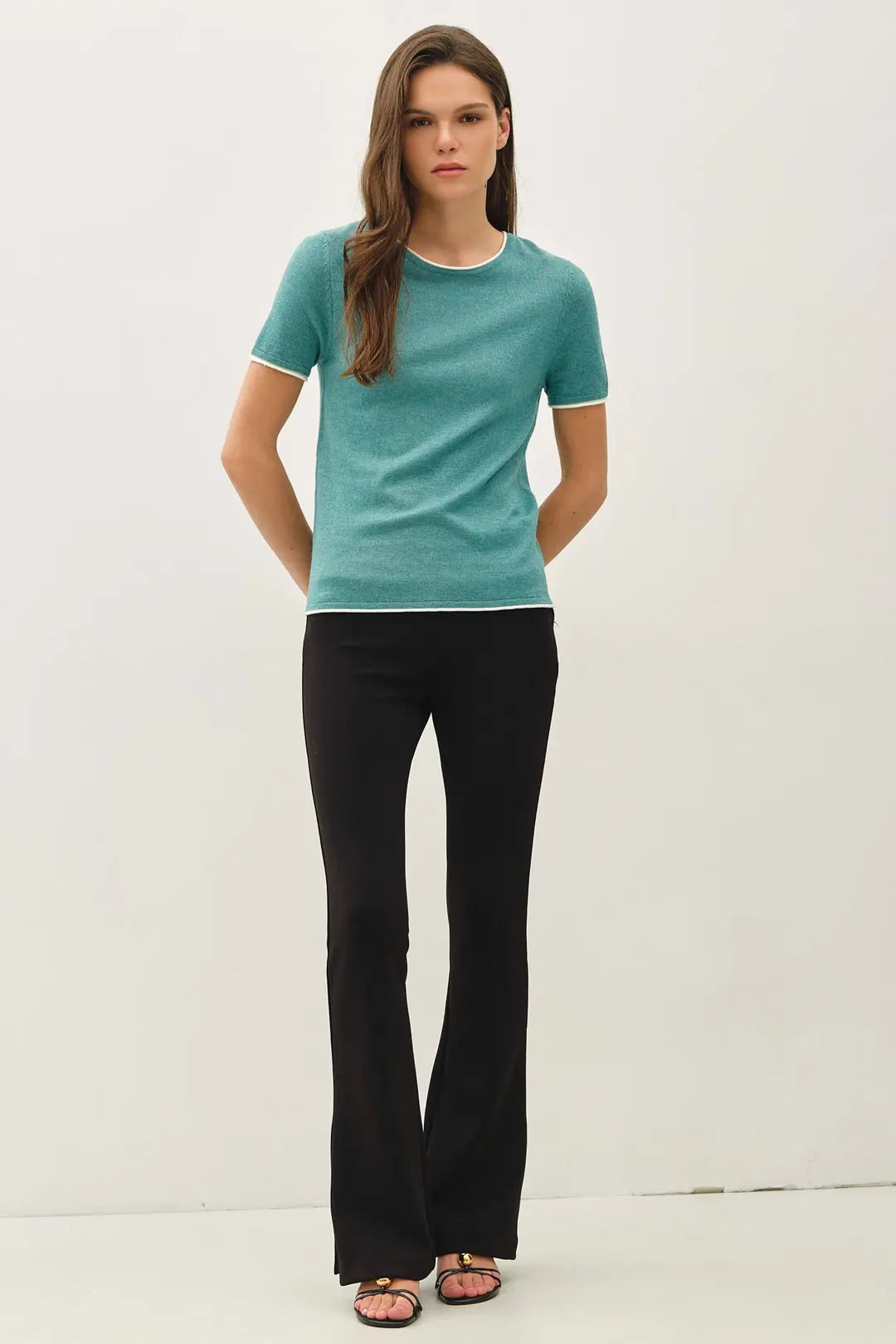 LAYERED LOOK ESSENTIAL SHORT SLEEVE SWEATER TOP