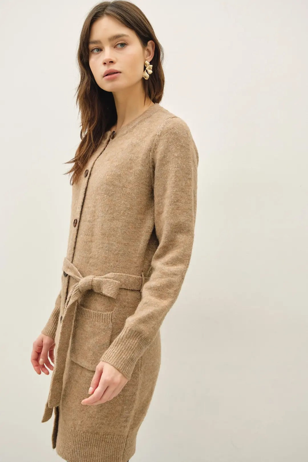 BELTED SWEATER CARDIGAN DRESS