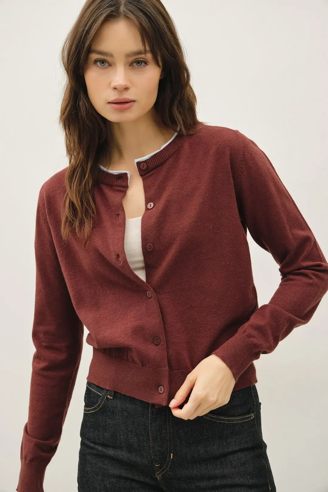 CONTRAST TRIM BUTTON DOWN CARDIGAN