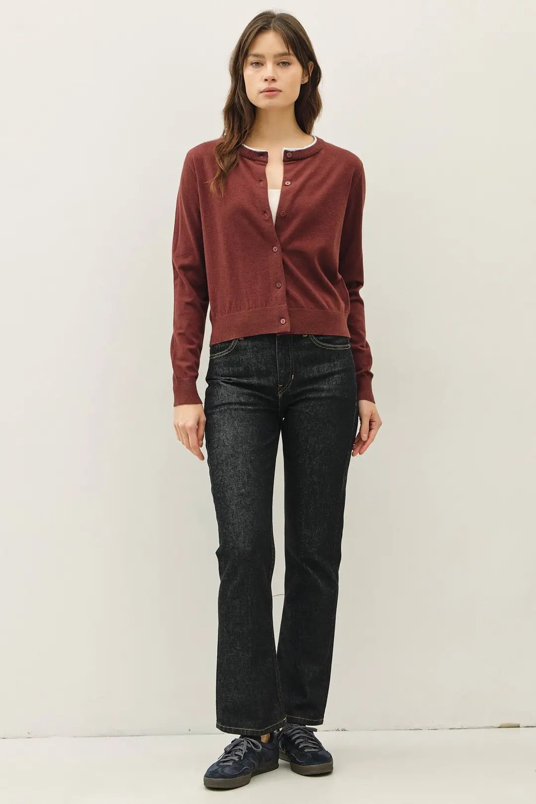CONTRAST TRIM BUTTON DOWN CARDIGAN