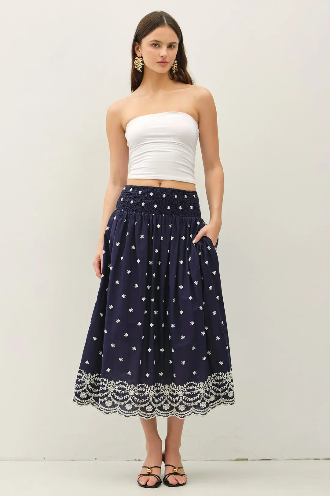 EMBO SCALLOP EDGE MIDI SKIRT