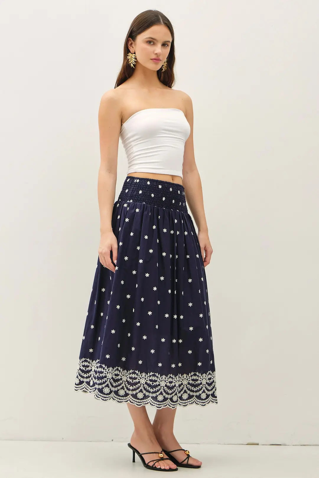 EMBO SCALLOP EDGE MIDI SKIRT