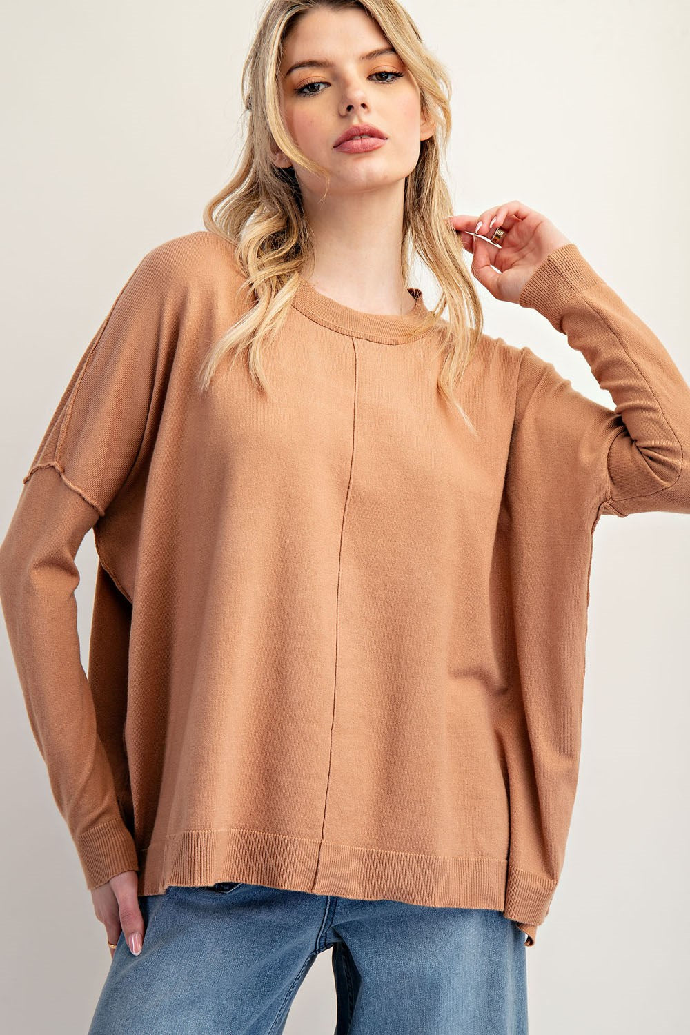 SOLID LONG SLEEVE PULLOVER SWEATER