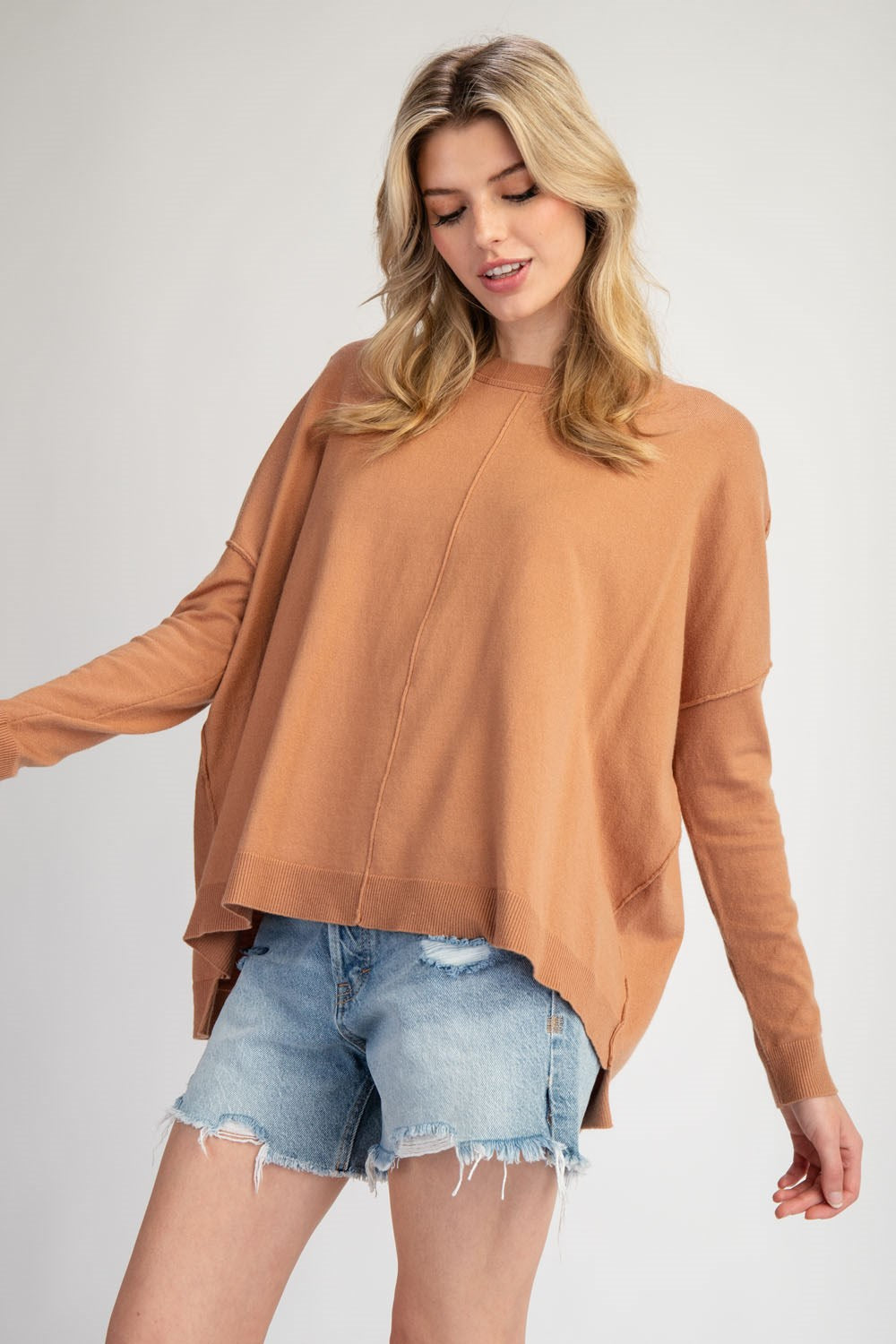 SOLID LONG SLEEVE PULLOVER SWEATER