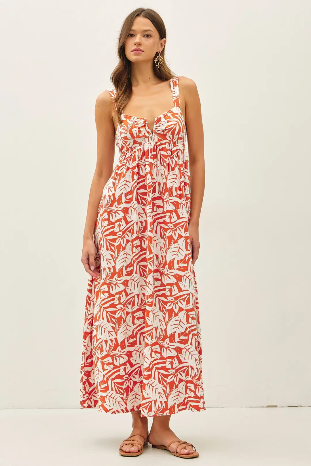 TROPICAL PRINT CUT OUT BACK MIDI DRESS