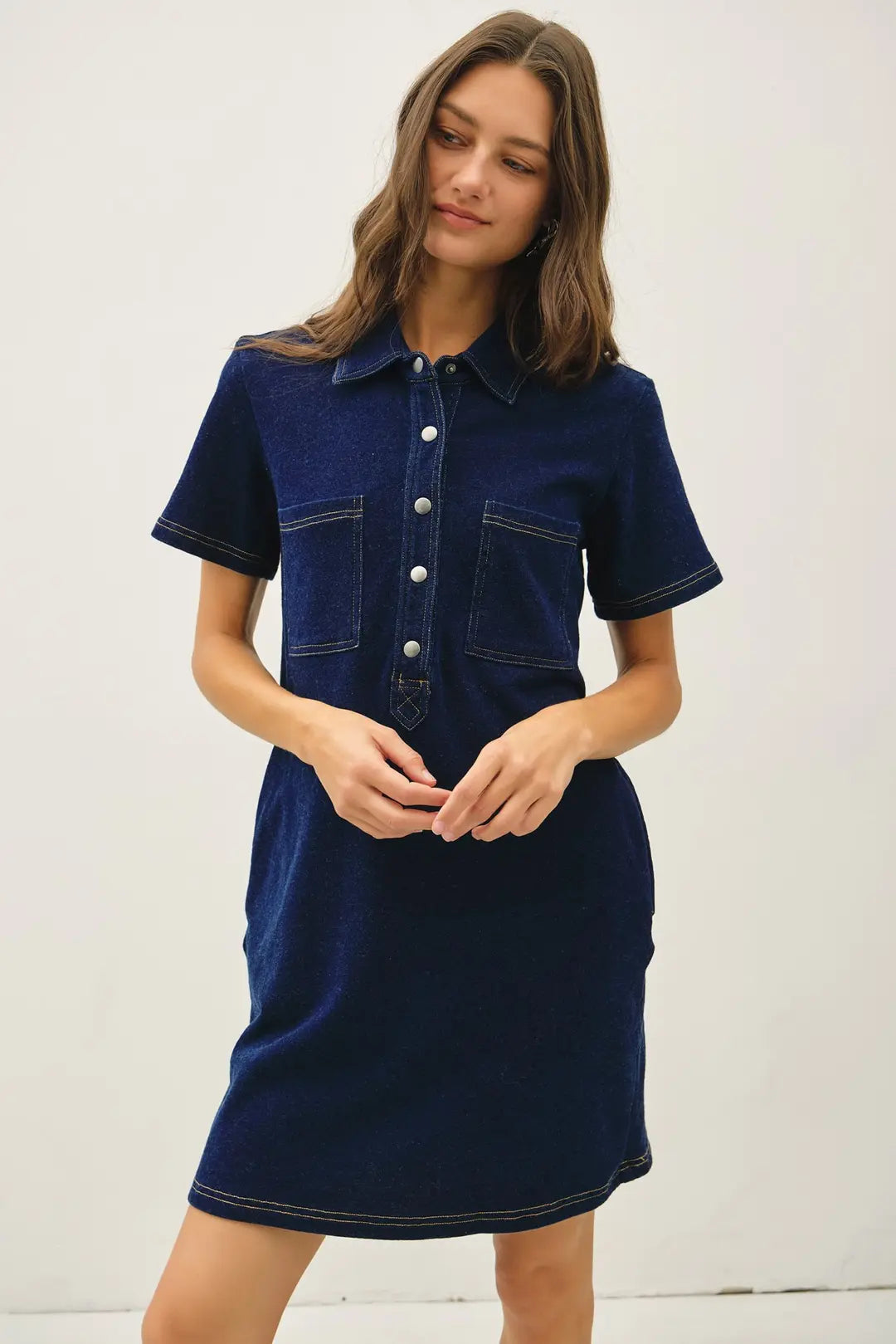 JERSEY DENIM MINI SHIRT DRESS