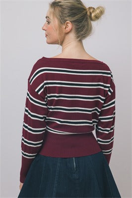 STRIPED RIBBED HEM KNIT SWEATER
