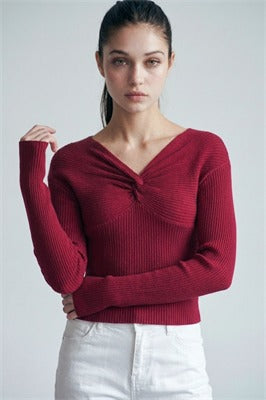 SOLIVE V NECK TWIST LOOK SWEATSHIRT