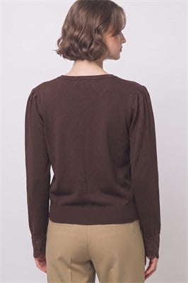 SOLID LACE TRIMMED KNIT CARDIGAN