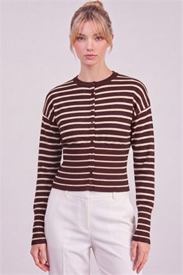 BUTTON DOWN STRIPE SWEATSHIRT
