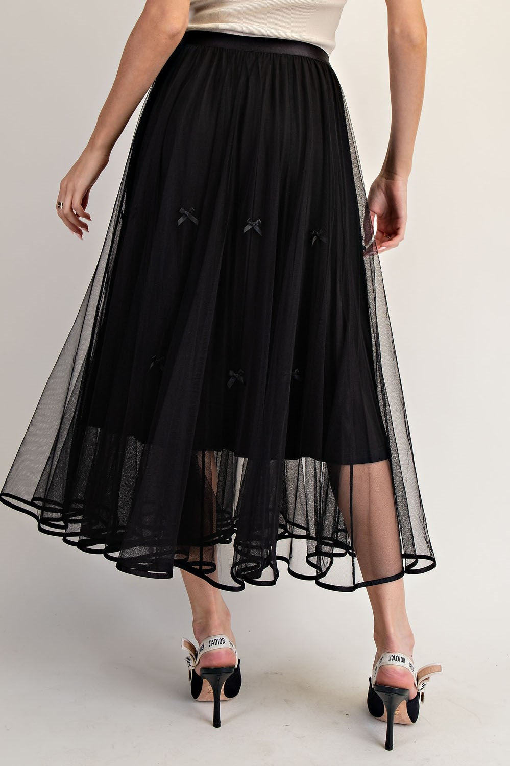 BOW DETAIL DOUBLE LAYERED MESH SKIRT