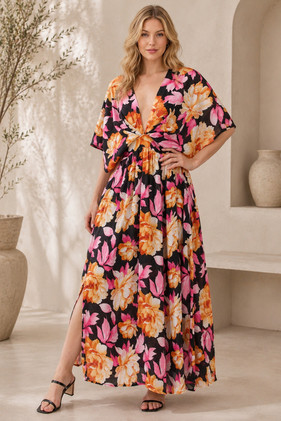 FLORAL PRINTED WOVEN MAXI DRESS