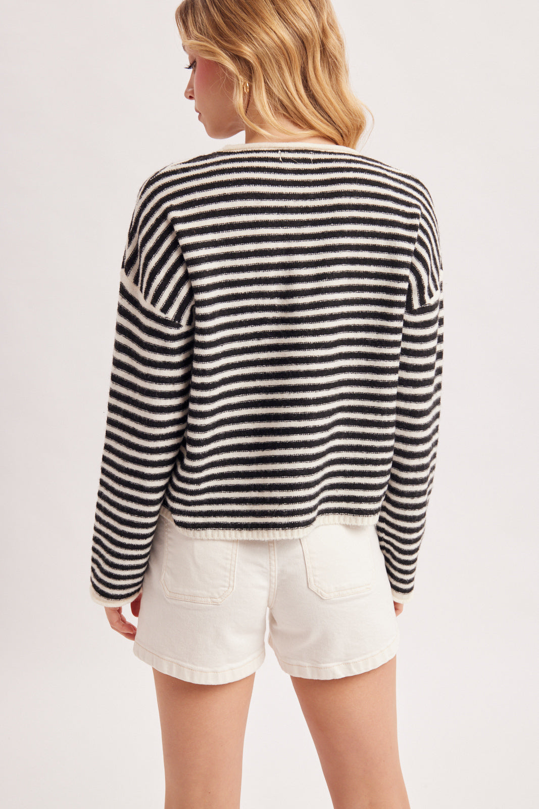 CASUAL AND COZY STRIPED HENLEY KNIT PULLOVER
